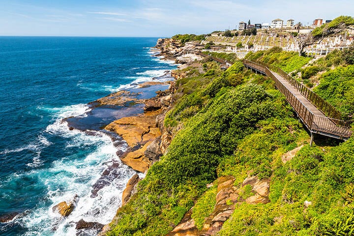 Panoramic view of coogee to bondi costal walk, Sydney