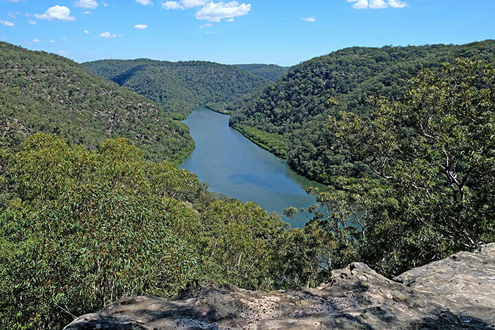 Naa Badu Lookout in Berowra Valley National Park gives a beautiful panoramic view on Berowra Creek, New South Wales, Australia