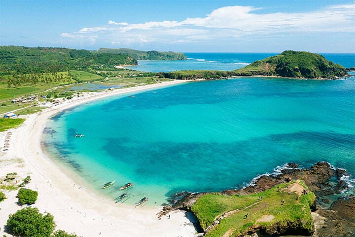 Sunny day on Lombok island shot from above