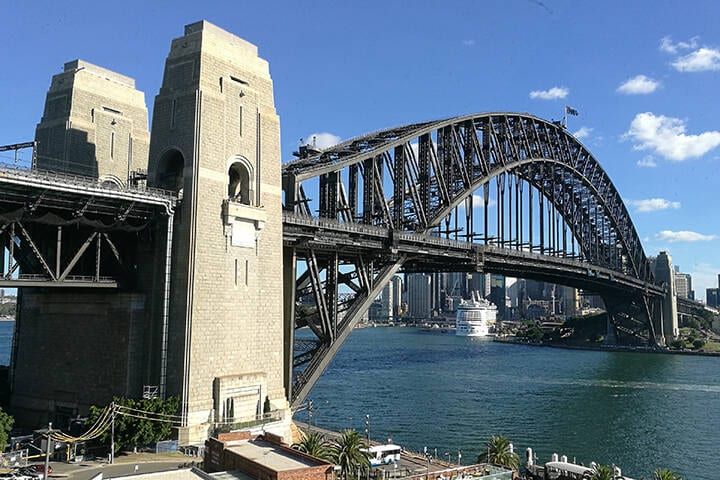 View of the Sydney Harbour Bridge and harbour on a sunny day