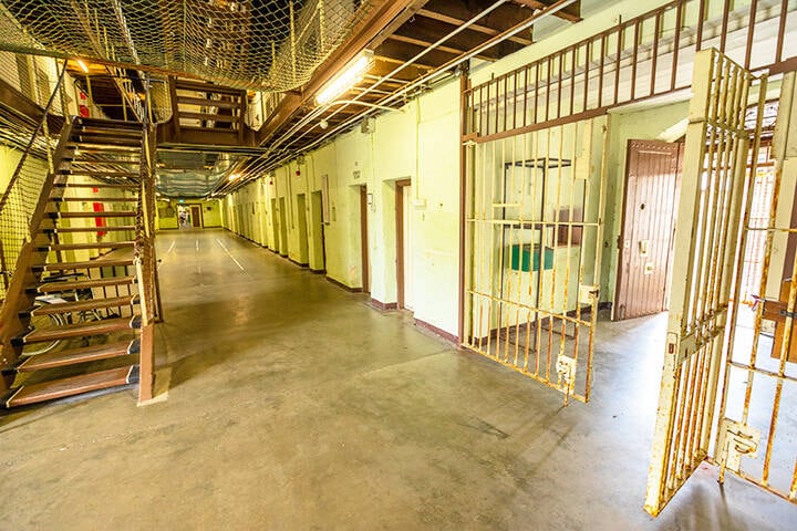 corridor and stairs inside main cell block of Fremantle Prison an old convicts jail built 1855, memorial museum and a UNESCO World Heritage Center